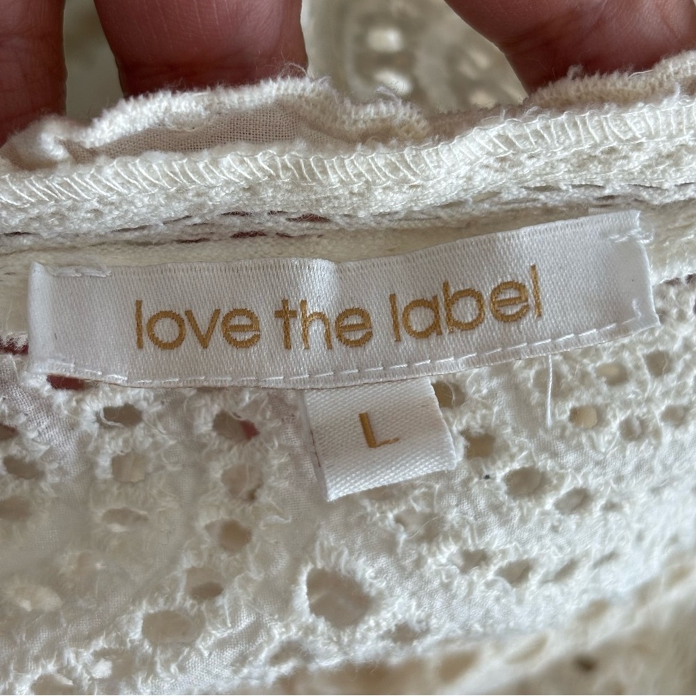 Love The Label Anthropologie‎ Dreamer Ruffled Eyelet Blouse 100% Cotton Size L - Picture 9 of 9